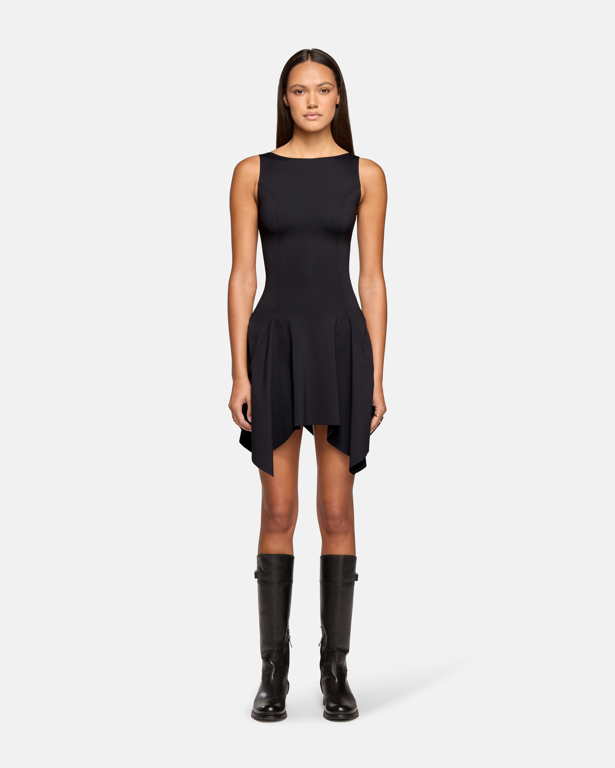 boat neck mini dress black Mercedes | Black Sequin Boat-Neck Mini Dress With Draped Detail And Open Back