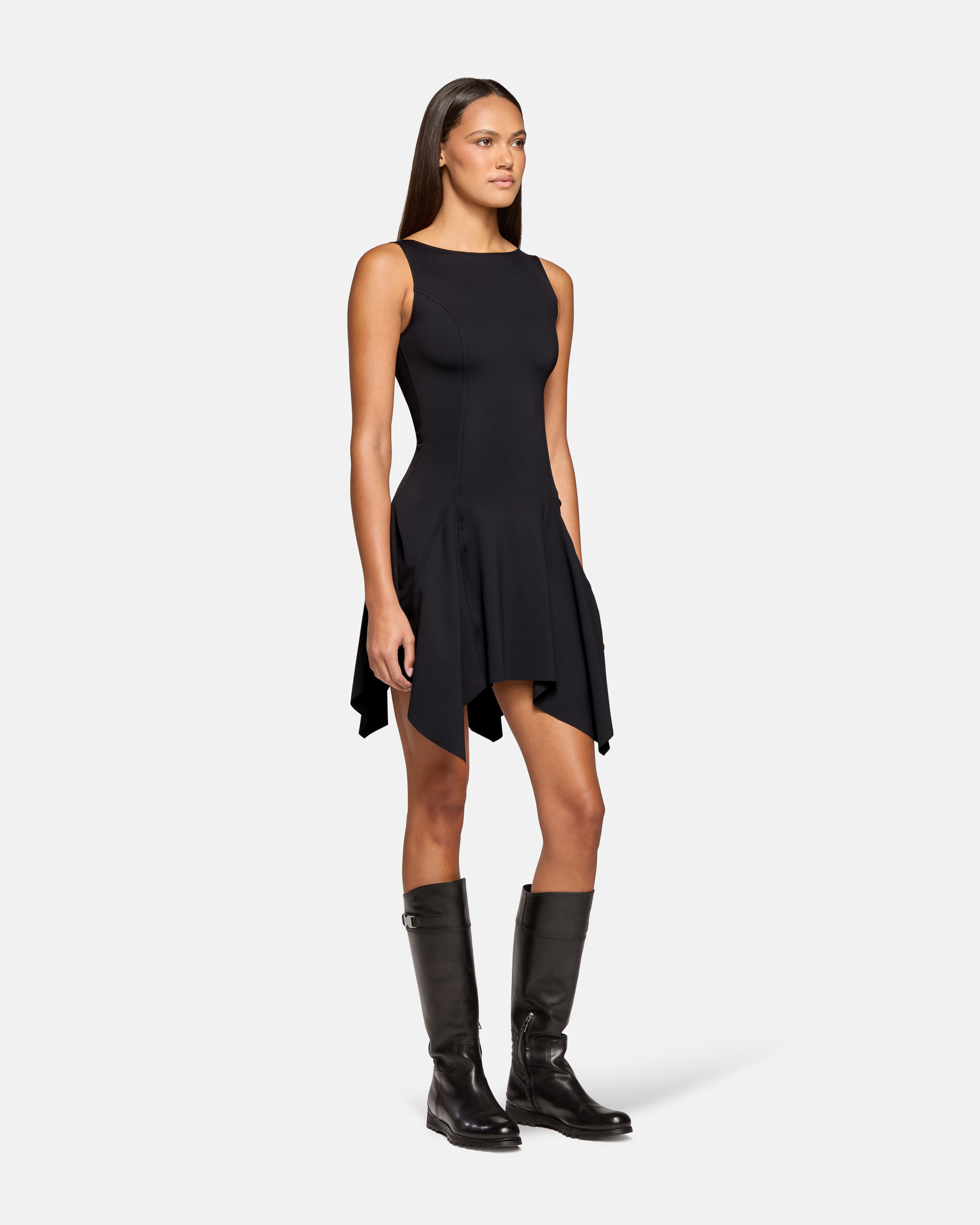 boat neck black dress EB Denim Caroline Boat Neck Mini Dress