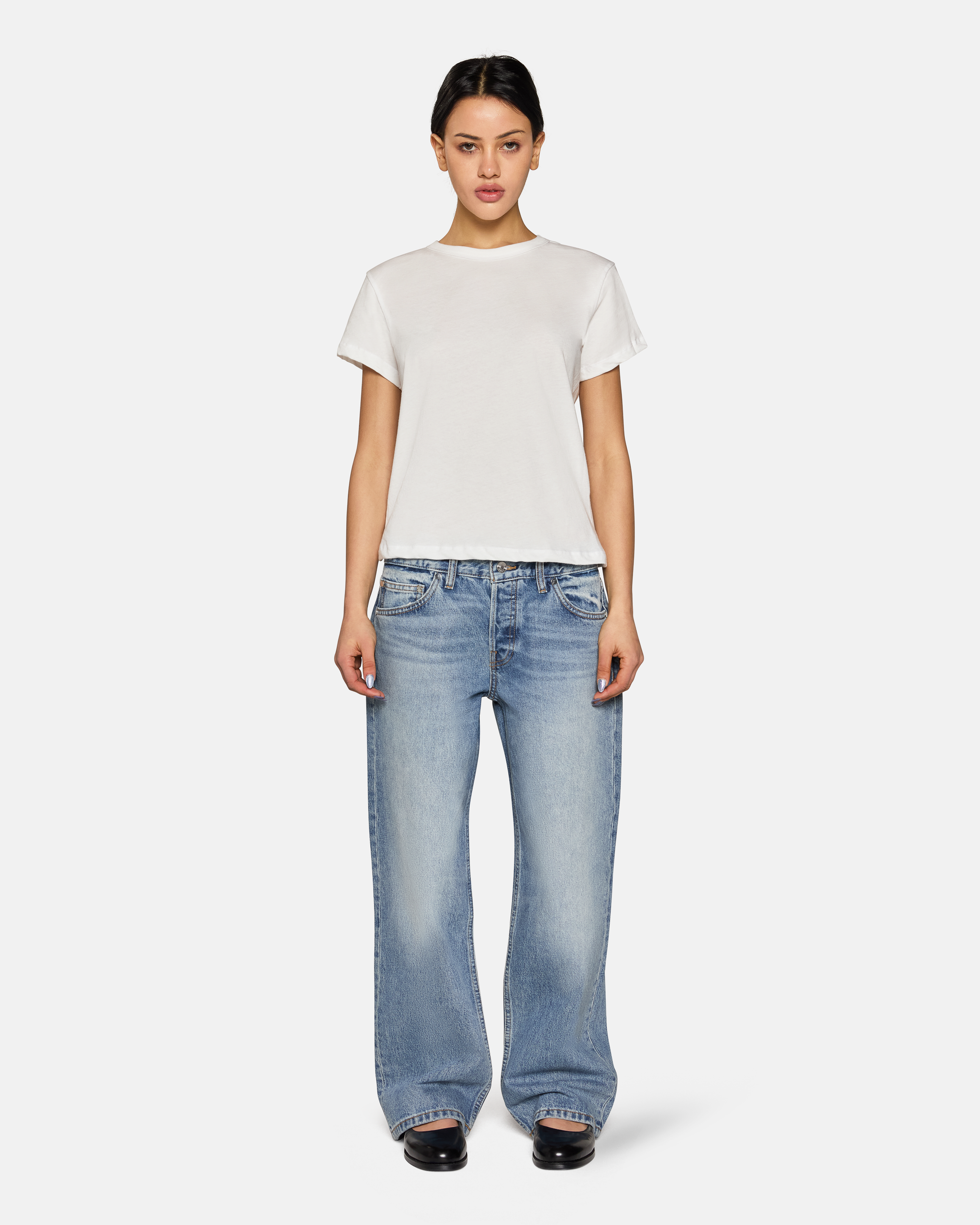 ★E.B.M★ Low waist wide pants EMP3DPT010 Revive™ Plant-Based Organic Cotton Wide-leg Pants - Ribbed / Oat