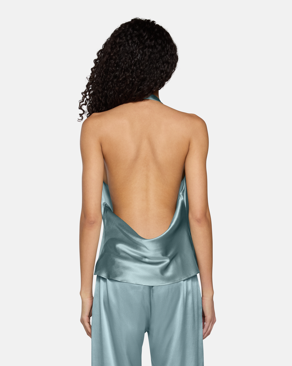 Cassia Halter Tank Dusty Blue Silk