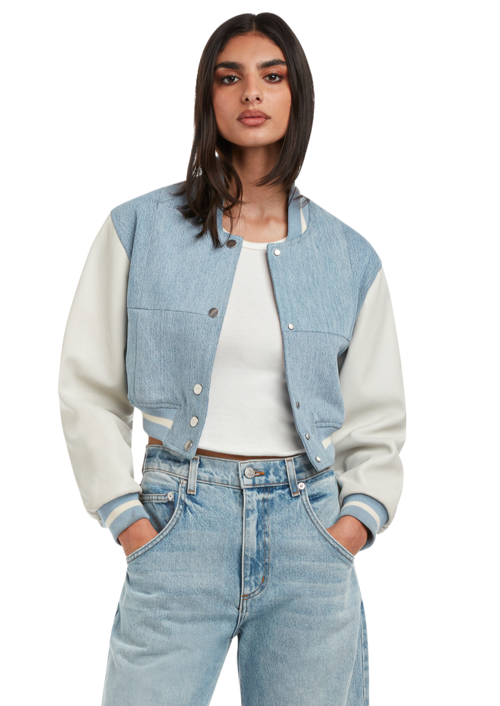 Eb Denim Women's Upcycled Denim Varsity Jacket