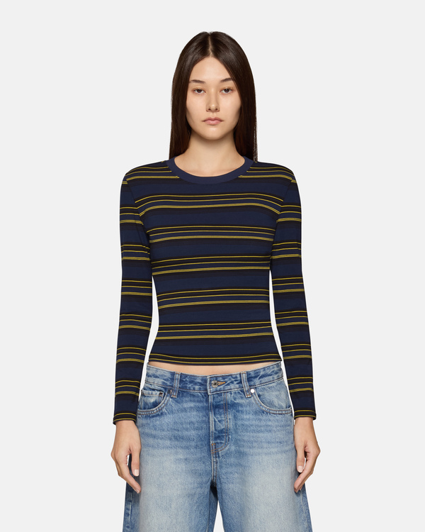 Darrin Long Sleeve Navy Moss Stripe