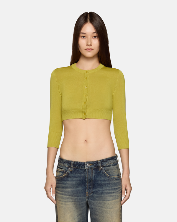 Juniper Cropped Cardigan Yellow Moss
