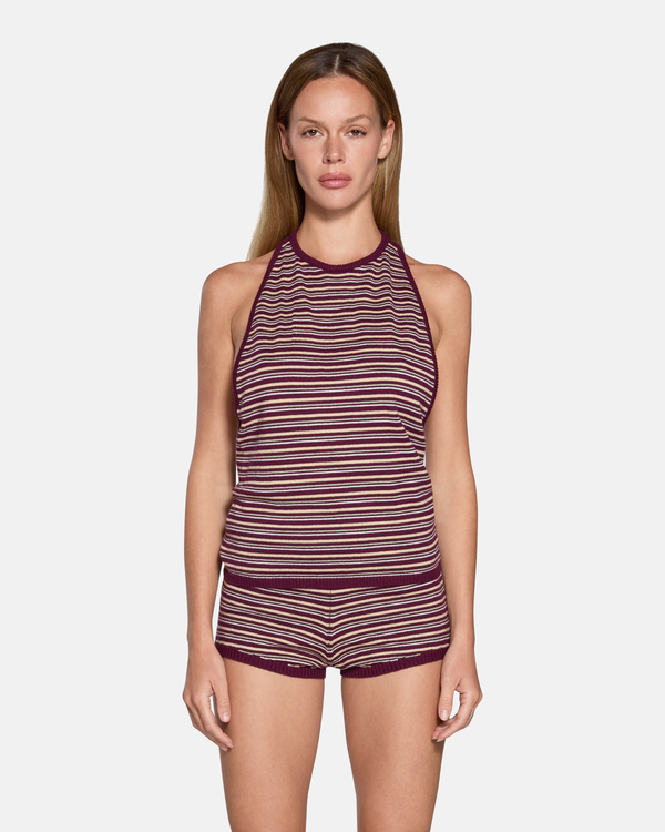 Romy Knit Racer Tank Burgundy Soft Pink Stripe