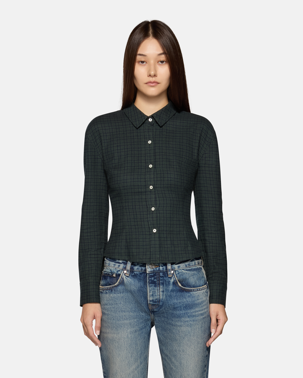 Sedona Button Down Navy Forest Plaid